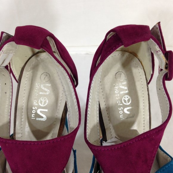 Shoes Of Soul-Final Price- Platform Heels Size 7 Grey/Teal/Berry - Picture 5 of 11